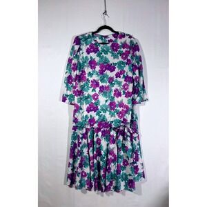 Vintage Retro 80s Floral Grand Avenue Drop Waist Dress Womens 20W Purple Teal